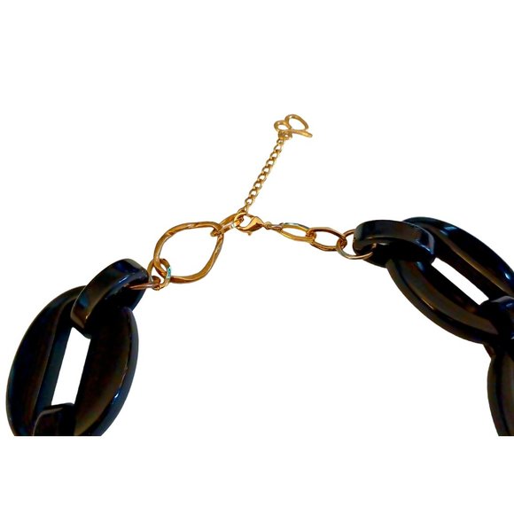 Diana Broussard Carly Black And Gold Tone Chunky Statement Choker Necklace 23" - Picture 4 of 7